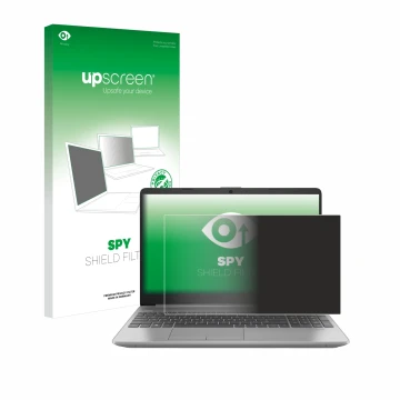 Parte frontale di una confezione del prodotto con il logo del marchio upscreen. Accanto è raffigurato il dispositivo HP 250 G9