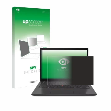 Parte frontale di una confezione del prodotto con il logo del marchio upscreen. Accanto è raffigurato il dispositivo Lenovo Th