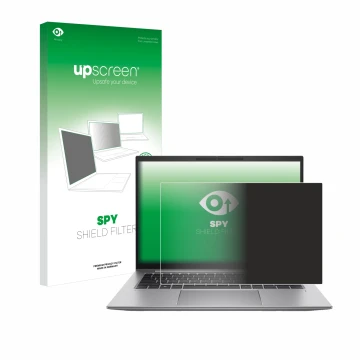 Parte frontale di una confezione del prodotto con il logo del marchio upscreen. Accanto è raffigurato il dispositivo HP Zbook 