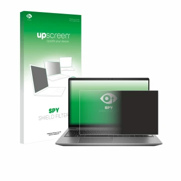 Parte frontale di una confezione del prodotto con il logo del marchio upscreen. Accanto è raffigurato il dispositivo HP Zbook 