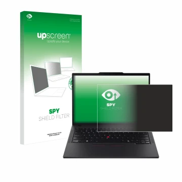 Parte frontale di una confezione del prodotto con il logo del marchio upscreen. Accanto è raffigurato il dispositivo Lenovo Th