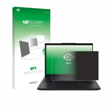 Parte frontale di una confezione del prodotto con il logo del marchio upscreen. Accanto è raffigurato il dispositivo Lenovo Th