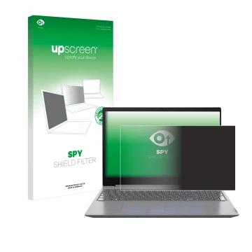 Parte frontale di una confezione del prodotto con il logo del marchio upscreen. Accanto è raffigurato il dispositivo Lenovo 15