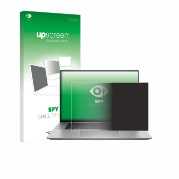 Parte frontale di una confezione del prodotto con il logo del marchio upscreen. Accanto è raffigurato il dispositivo HP Zbook 