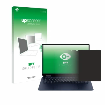 Parte frontale di una confezione del prodotto con il logo del marchio upscreen. Accanto è raffigurato il dispositivo HP OmniBo
