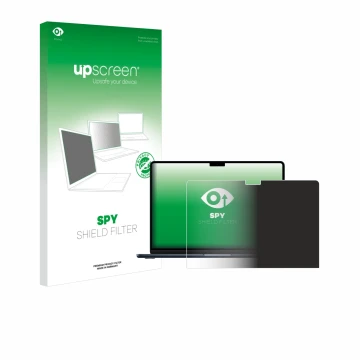 Parte frontale di una confezione del prodotto con il logo del marchio upscreen. Accanto è raffigurato il dispositivo Apple Mac