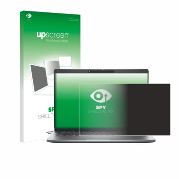 Parte frontale di una confezione del prodotto con il logo del marchio upscreen. Accanto è raffigurato il dispositivo Dell Lati