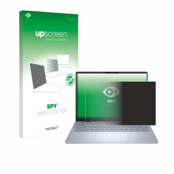 Parte frontale di una confezione del prodotto con il logo del marchio upscreen. Accanto è raffigurato il dispositivo Dell 14 P