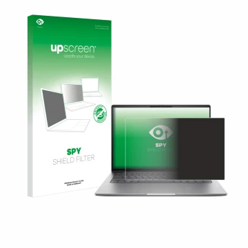 Parte frontale di una confezione del prodotto con il logo del marchio upscreen. Accanto è raffigurato il dispositivo HP ZBook 