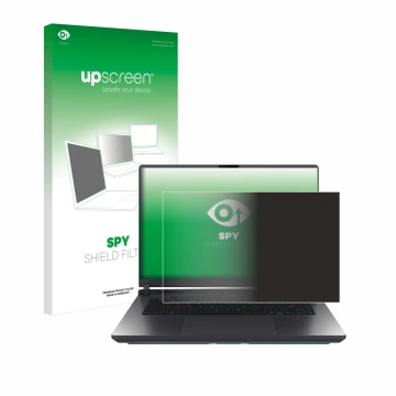 Parte frontale di una confezione del prodotto con il logo del marchio upscreen. Accanto è raffigurato il dispositivo ASUS ROG 