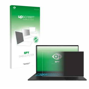 Parte frontale di una confezione del prodotto con il logo del marchio upscreen. Accanto è raffigurato il dispositivo ASUS V16 