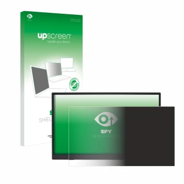Parte frontale di una confezione del prodotto con il logo del marchio upscreen. Accanto è raffigurato il dispositivo Acer PM19