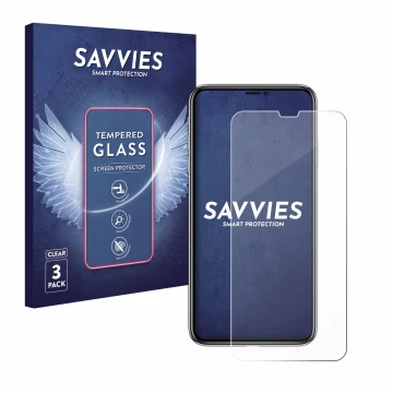 Parte frontale di una confezione del prodotto con il logo del marchio Savvies. Accanto è raffigurato il dispositivo Apple iPho