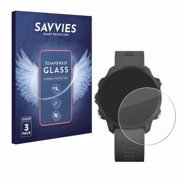 Parte frontale di una confezione del prodotto con il logo del marchio Savvies. Accanto è raffigurato il dispositivo Garmin For