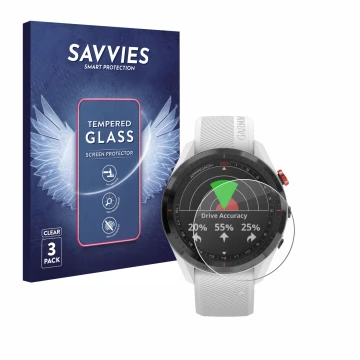 Parte frontale di una confezione del prodotto con il logo del marchio Savvies. Accanto è raffigurato il dispositivo Garmin App