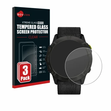 Parte frontale di una confezione del prodotto con il logo del marchio Savvies. Accanto è raffigurato il dispositivo Garmin End
