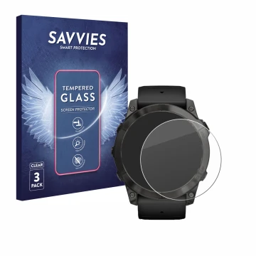 Parte frontale di una confezione del prodotto con il logo del marchio Savvies. Accanto è raffigurato il dispositivo Garmin Epi