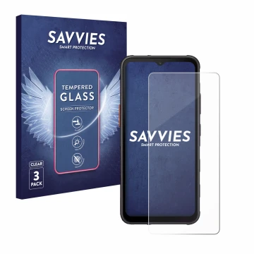 Parte frontale di una confezione del prodotto con il logo del marchio Savvies. Accanto è raffigurato il dispositivo Samsung Ga