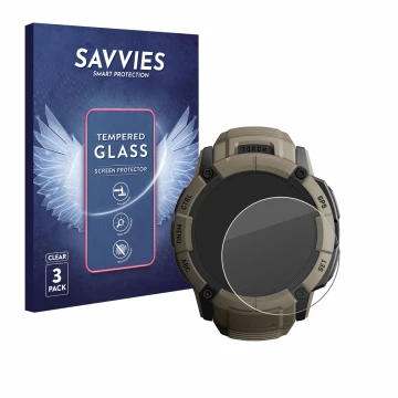 Parte frontale di una confezione del prodotto con il logo del marchio Savvies. Accanto è raffigurato il dispositivo Garmin Ins