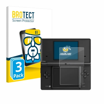 Parte frontale di una confezione del prodotto con il logo del marchio BROTECT. Accanto è raffigurato il dispositivo Nintendo D