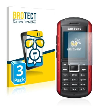 Parte frontale di una confezione del prodotto con il logo del marchio BROTECT. Accanto è raffigurato il dispositivo Samsung B2