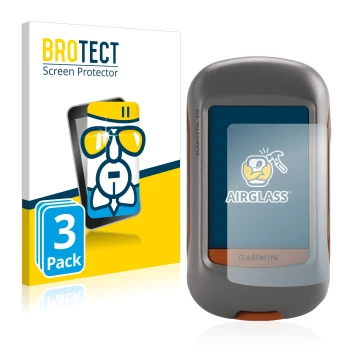 Parte frontale di una confezione del prodotto con il logo del marchio BROTECT. Accanto è raffigurato il dispositivo Garmin Dak