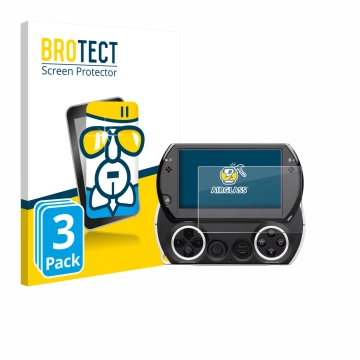 Parte frontale di una confezione del prodotto con il logo del marchio BROTECT. Accanto è raffigurato il dispositivo Sony PSP G
