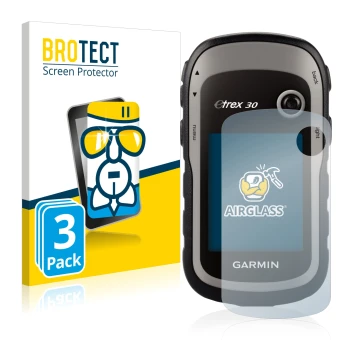 Parte frontale di una confezione del prodotto con il logo del marchio BROTECT. Accanto è raffigurato il dispositivo Garmin eTr