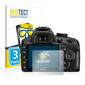 Parte frontale di una confezione del prodotto con il logo del marchio BROTECT. Accanto è raffigurato il dispositivo Nikon D320