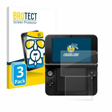 Parte frontale di una confezione del prodotto con il logo del marchio BROTECT. Accanto è raffigurato il dispositivo Nintendo 3