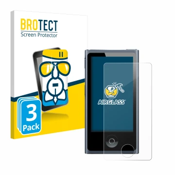 Parte frontale di una confezione del prodotto con il logo del marchio BROTECT. Accanto è raffigurato il dispositivo Apple iPod