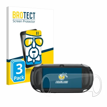 Parte frontale di una confezione del prodotto con il logo del marchio BROTECT. Accanto è raffigurato il dispositivo Sony Plays