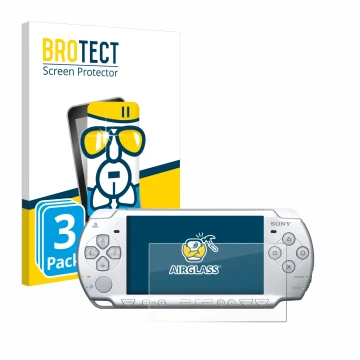 Parte frontale di una confezione del prodotto con il logo del marchio BROTECT. Accanto è raffigurato il dispositivo Sony PSP 2