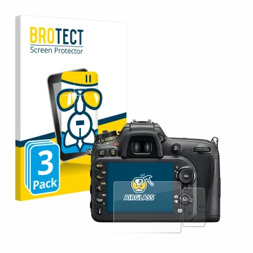 Parte frontale di una confezione del prodotto con il logo del marchio BROTECT. Accanto è raffigurato il dispositivo Nikon D720