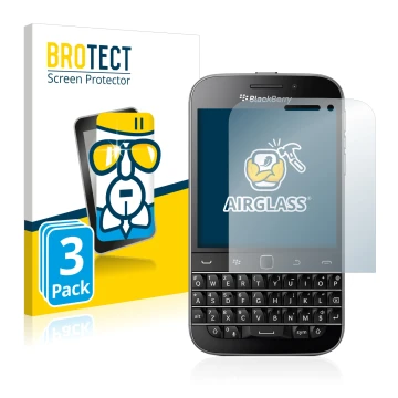 Parte frontale di una confezione del prodotto con il logo del marchio BROTECT. Accanto è raffigurato il dispositivo Blackberry
