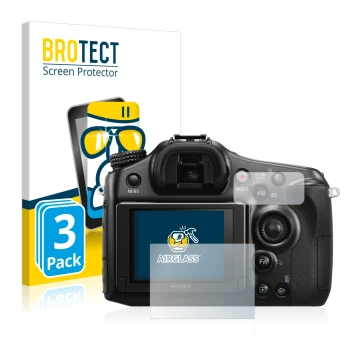 Parte frontale di una confezione del prodotto con il logo del marchio BROTECT. Accanto è raffigurato il dispositivo Sony Alpha
