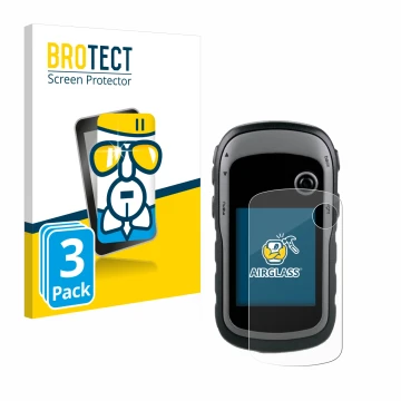 Parte frontale di una confezione del prodotto con il logo del marchio BROTECT. Accanto è raffigurato il dispositivo Garmin eTr