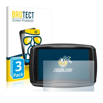 Parte frontale di una confezione del prodotto con il logo del marchio BROTECT. Accanto è raffigurato il dispositivo Garmin zum