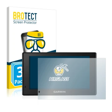 Parte frontale di una confezione del prodotto con il logo del marchio BROTECT. Accanto è raffigurato il dispositivo Garmin Dri