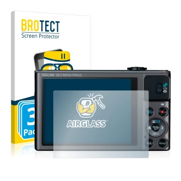 Parte frontale di una confezione del prodotto con il logo del marchio BROTECT. Accanto è raffigurato il dispositivo Canon Powe