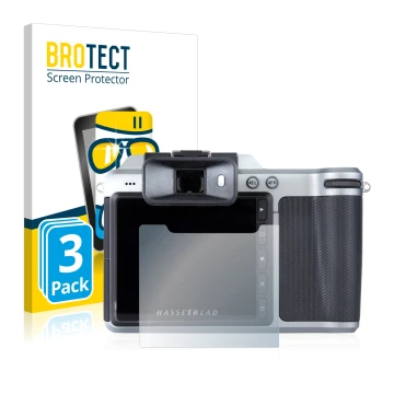 Parte frontale di una confezione del prodotto con il logo del marchio BROTECT. Accanto è raffigurato il dispositivo Hasselblad