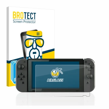 Parte frontale di una confezione del prodotto con il logo del marchio BROTECT. Accanto è raffigurato il dispositivo Nintendo S