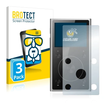 Parte frontale di una confezione del prodotto con il logo del marchio BROTECT. Accanto è raffigurato il dispositivo FiiO X1 II
