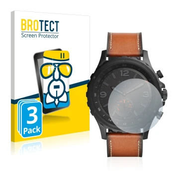 Parte frontale di una confezione del prodotto con il logo del marchio BROTECT. Accanto è raffigurato il dispositivo Fossil Q N