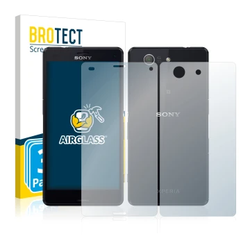 Parte frontale di una confezione del prodotto con il logo del marchio BROTECT. Accanto è raffigurato il dispositivo Sony Xperi