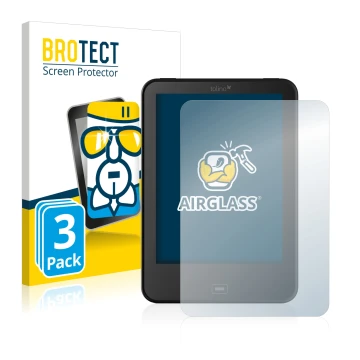 Parte frontale di una confezione del prodotto con il logo del marchio BROTECT. Accanto è raffigurato il dispositivo Tolino Vis