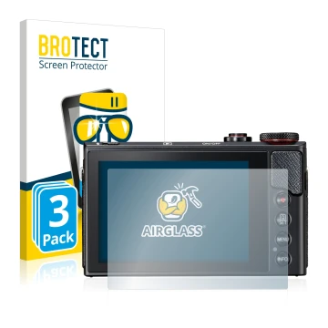 Parte frontale di una confezione del prodotto con il logo del marchio BROTECT. Accanto è raffigurato il dispositivo Canon Powe