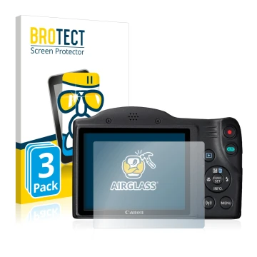Parte frontale di una confezione del prodotto con il logo del marchio BROTECT. Accanto è raffigurato il dispositivo Canon Powe