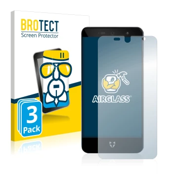 Parte frontale di una confezione del prodotto con il logo del marchio BROTECT. Accanto è raffigurato il dispositivo Wileyfox S