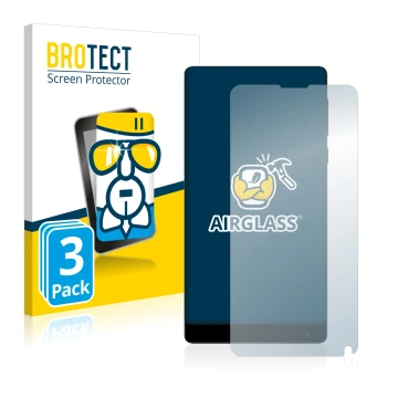 Parte frontale di una confezione del prodotto con il logo del marchio BROTECT. Accanto è raffigurato il dispositivo Xiaomi Mi 